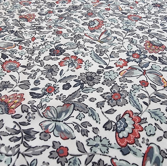 LOFT Mixed Fabric Ruffled Sleeves Butterflies & Floral Print Blouse - Picture 5 of 10